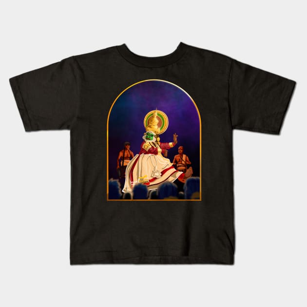 Kathakali Night - Golden Frame Kids T-Shirt by deb draws